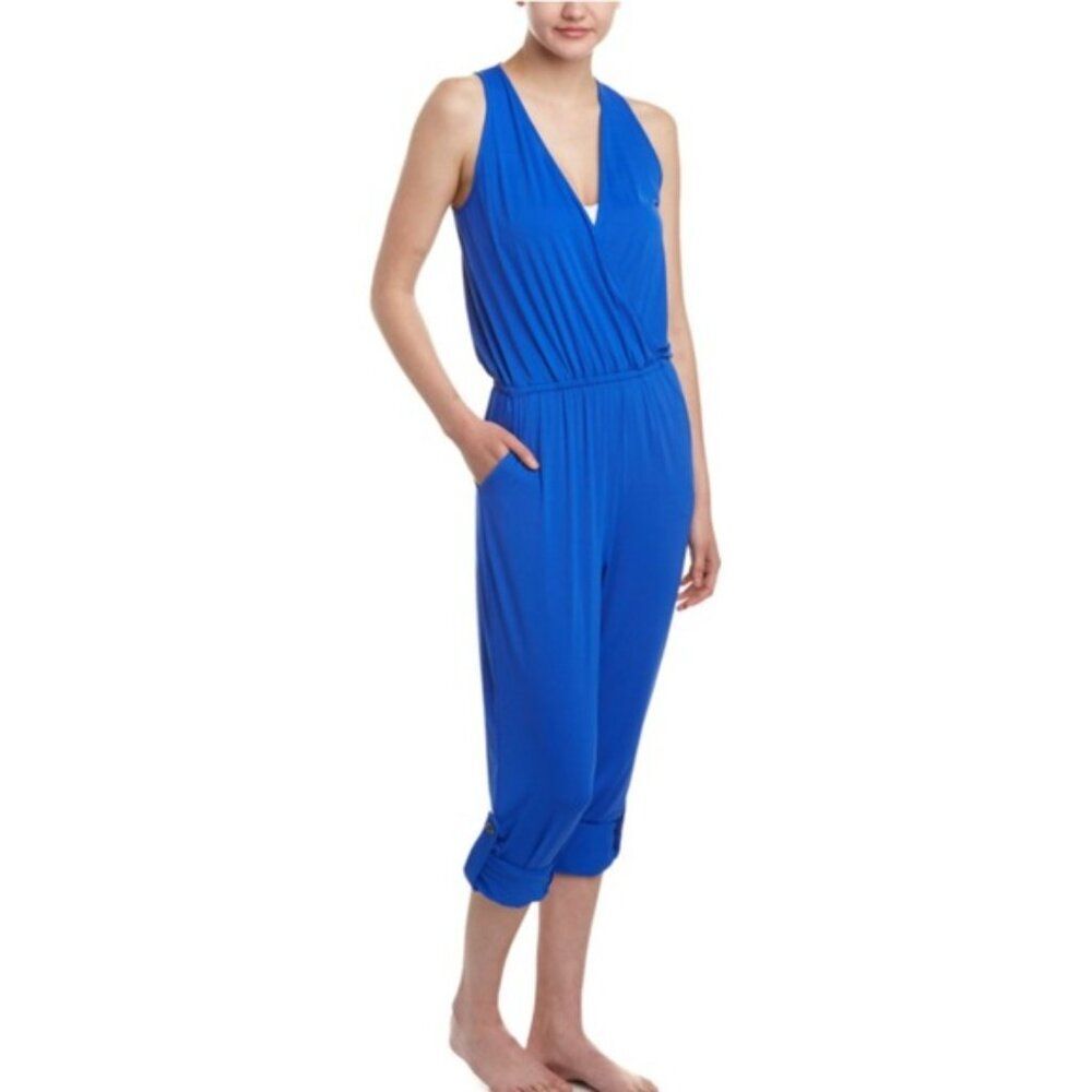 NEW Carmen Marc Valvo Swimwear Blue Daiquiri Caribbean Jumpsuit Coverup Large